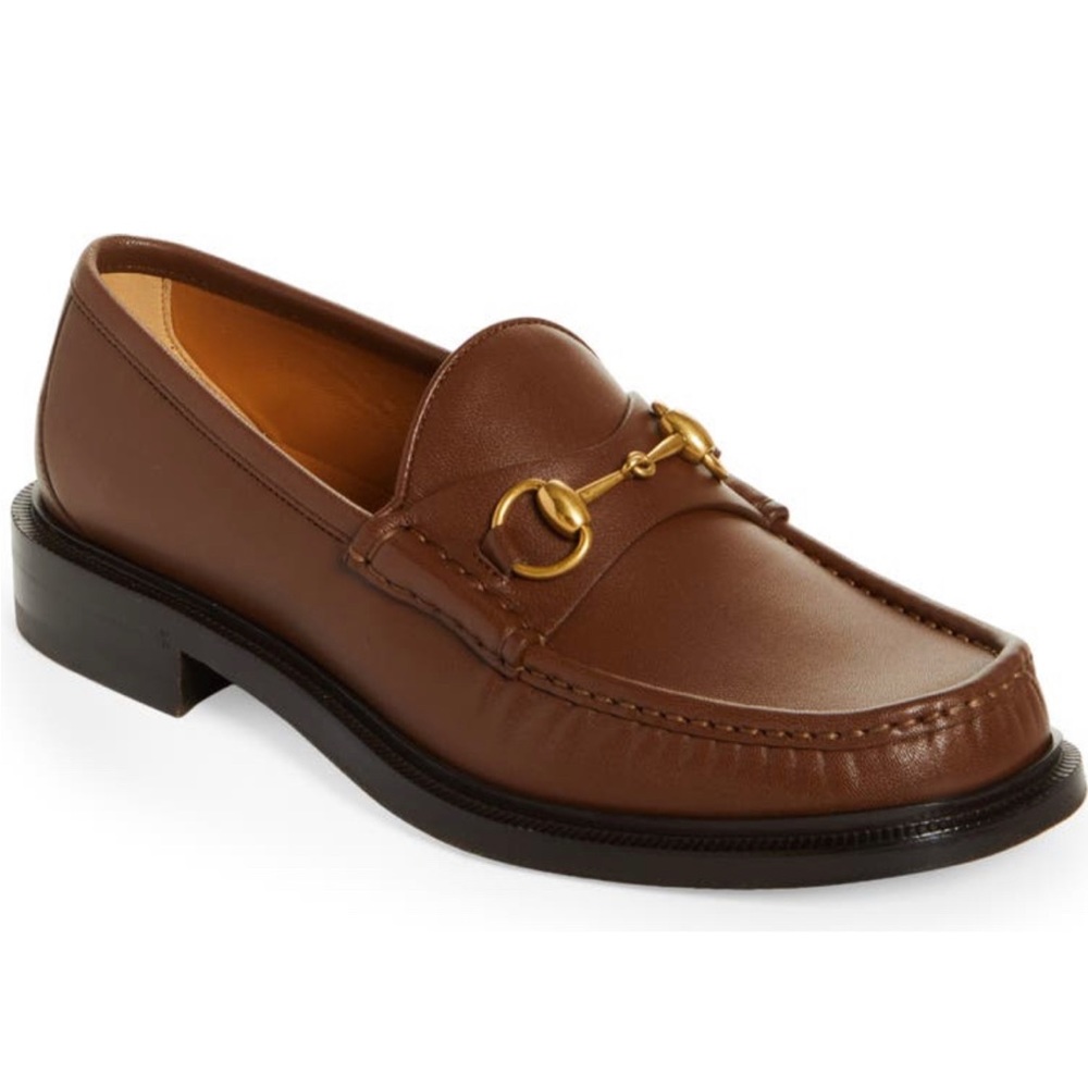 Gucci Calfskin Leather Slip-on Horsebit Loafers, Brown Sugar. Size 8. NIB.